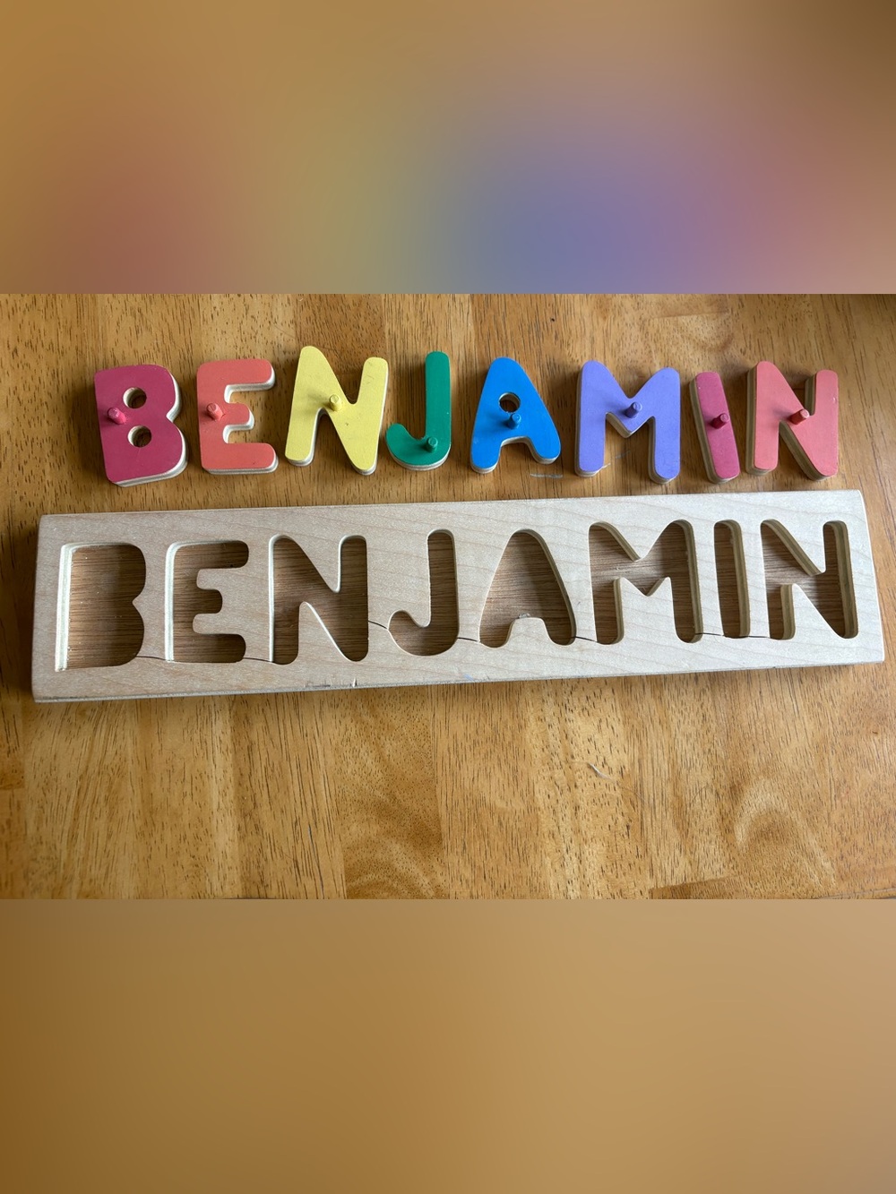 Wooden Alphabet Peg Name Puzzle - Multicolor Letter Set for Kids - Picture 3 of 6